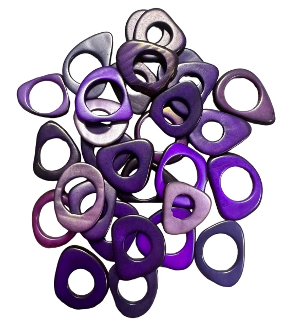 Tagua Hoop Beads. 20 Purple Pieces (Purple Shades)