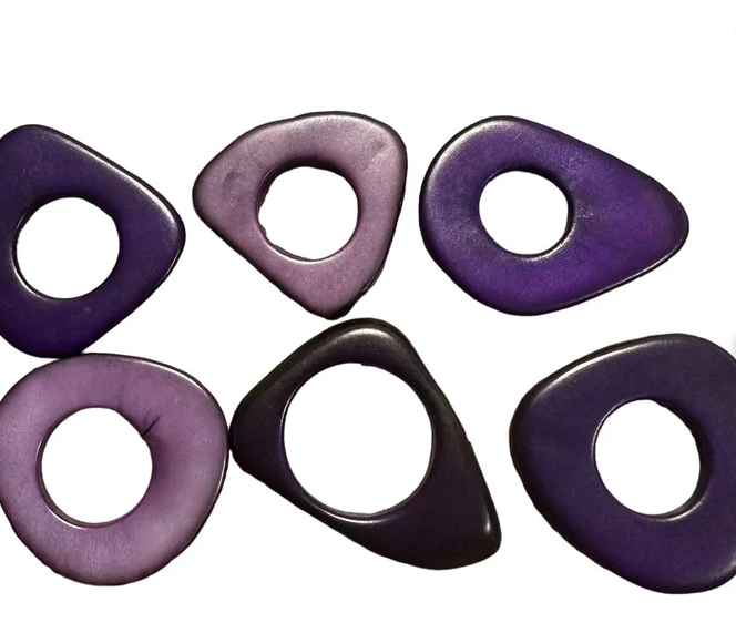 Tagua Hoop Beads. 20 Purple Pieces (Purple Shades)
