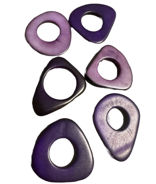 Tagua Hoop Beads. 20 Purple Pieces (Purple Shades)