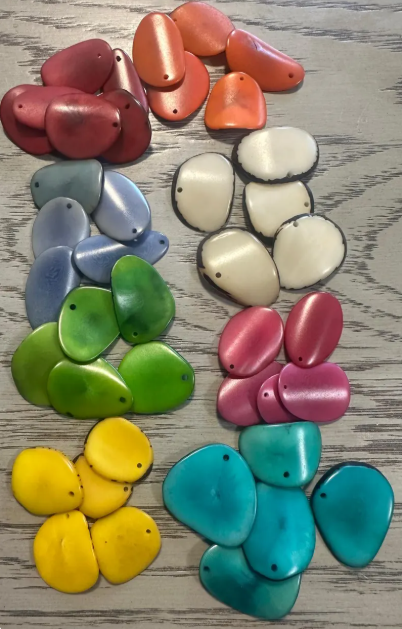 Tagua Nut Seed Beads Set of 40 Curved Slices Mix of 9 Colors | Nail Shape Top drilled 2.5x1.5 cm. approx. Jewelry Making Beading Eco Bead