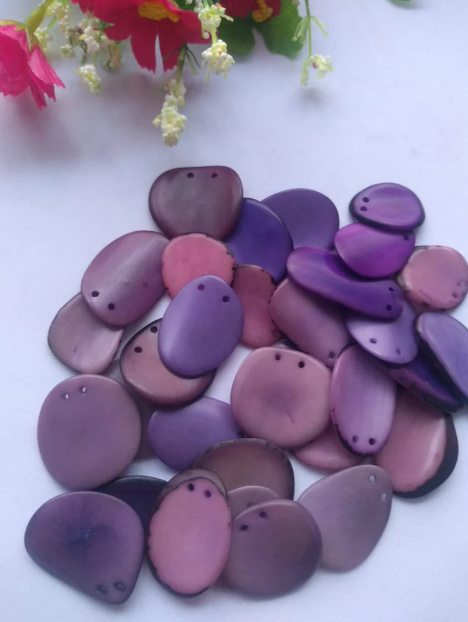 Tagua Nut Seed Beads 20 Purple Slices Curved Nail Shape Top drilled 2 Holes 2.5x2.5 cm. approx. Beading Jewelry Making DIY Handmade Eco Bead