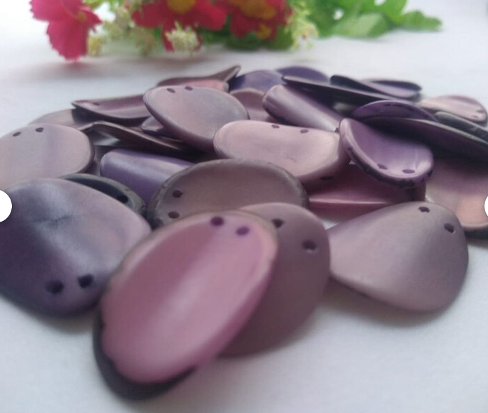 Tagua Nut Seed Beads 20 Purple Slices Curved Nail Shape Top drilled 2 Holes 2.5x2.5 cm. approx. Beading Jewelry Making DIY Handmade Eco Bead