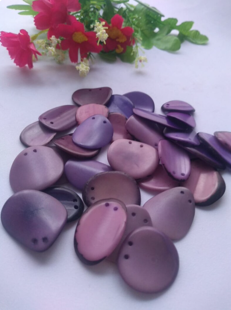 Tagua Nut Seed Beads 20 Purple Slices Curved Nail Shape Top drilled 2 Holes 2.5x2.5 cm. approx. Beading Jewelry Making DIY Handmade Eco Bead