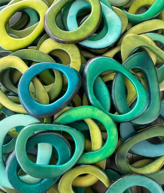 Jewelry Making Seed Beads Tagua Nut Mix Green Colors Tagua Hoop Donut Ring Disc 20 discs 4x3.5 cm. approx. Drilled or Undrilled Eco-Friendly