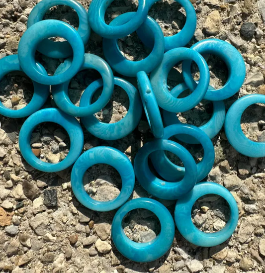 Tagua Nut Seed Beads Blue Tagua Round Hoop Ring Disc Circle Conector | 15 Discs Jewelry Making Supplies 2cm. approx. Vertically Drilled