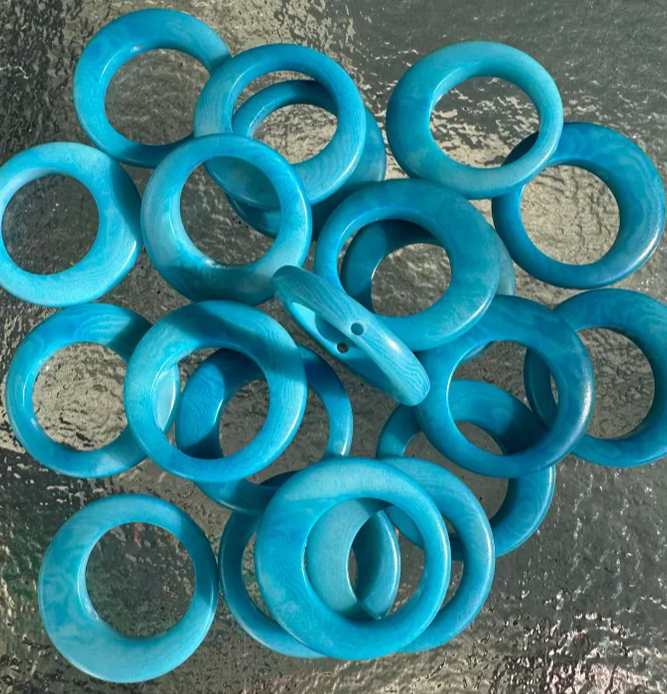 Tagua Nut Seed Beads Blue Tagua Round Hoop Ring Disc Circle Conector | 15 Discs Jewelry Making Supplies 2cm. approx. Vertically Drilled
