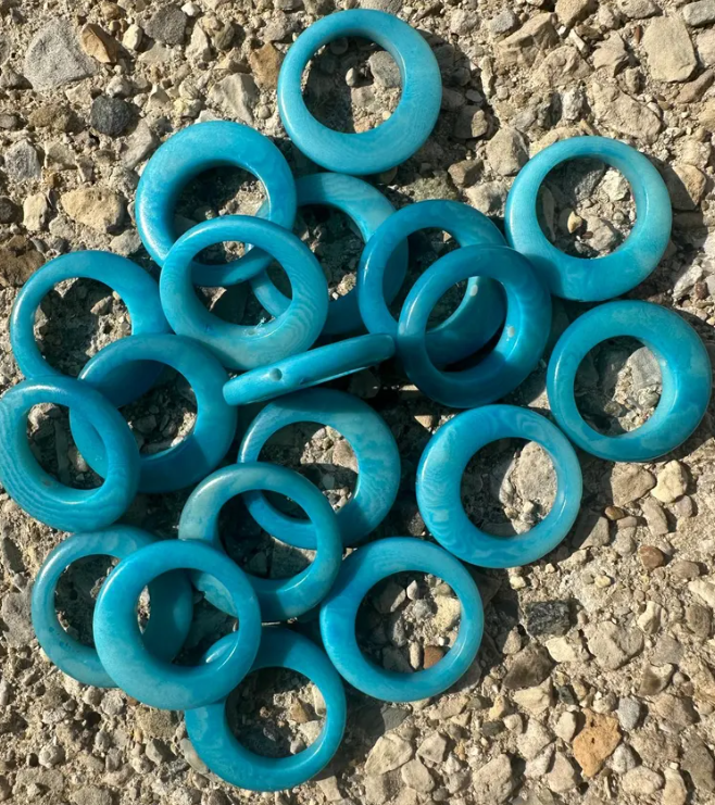 Tagua Nut Seed Beads Blue Tagua Round Hoop Ring Disc Circle Conector | 15 Discs Jewelry Making Supplies 2cm. approx. Vertically Drilled
