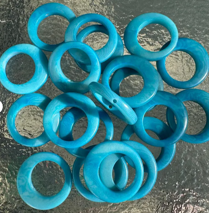 Tagua Nut Seed Beads Blue Tagua Round Hoop Ring Disc Circle Conector | 15 Discs Jewelry Making Supplies 2cm. approx. Vertically Drilled
