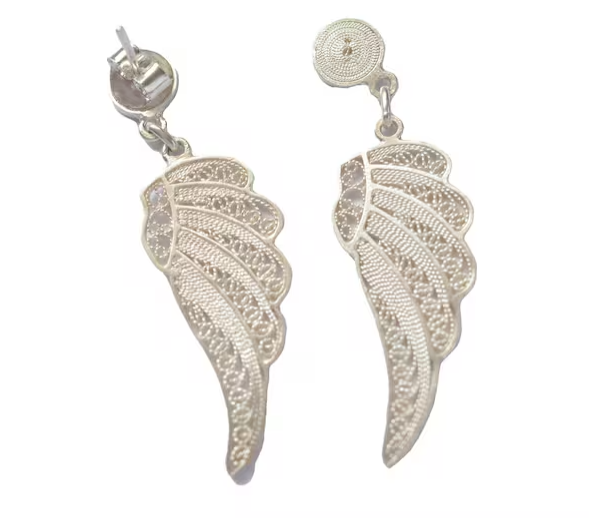 Filigree Pre-Columbian Wings Shape Silver Fine Lacy Filigree Earrings Design Based on Colombian Zenu Indigenous Culture Handcradfted Mompox