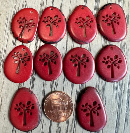 Small Red Tagua Beads (20 pcs) – 2x2 cm Laser Cut Slices for Jewelry Making | Drilled/Undrilled.