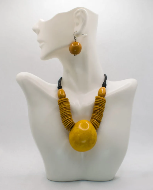 Tagua nut and bombona seed adjustable necklace & earrings set handmade sustainable ethical jewelry from Colombia eco exotic gift for women