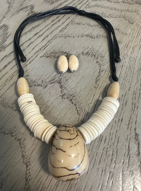 Tagua nut and bombona seed adjustable necklace & earrings set handmade sustainable ethical jewelry from Colombia eco exotic gift for women