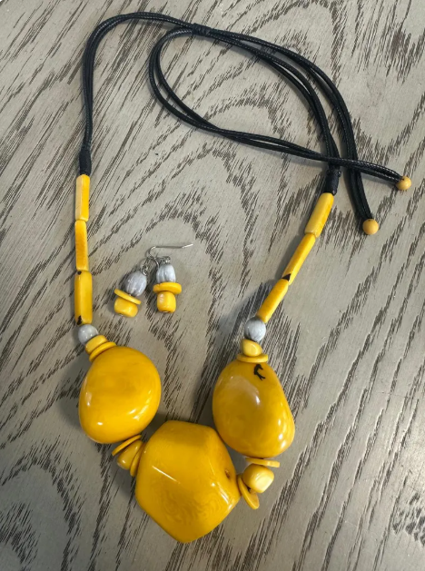 Tagua nut and bombona seed adjustable necklace & earrings set handmade sustainable ethical jewelry from Colombia eco exotic gift for women