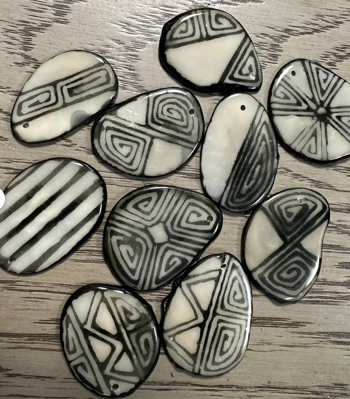 Tagua Slices Tagua Chips 15 Black & White Pattern Slices | Handpainted Seed Beads Eco Natural Jewelry Making Top Drilled Ethical Jewelry