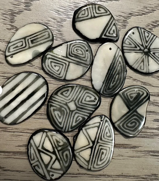 Tagua Slices Tagua Chips 15 Black & White Pattern Slices | Handpainted Seed Beads Eco Natural Jewelry Making Top Drilled Ethical Jewelry