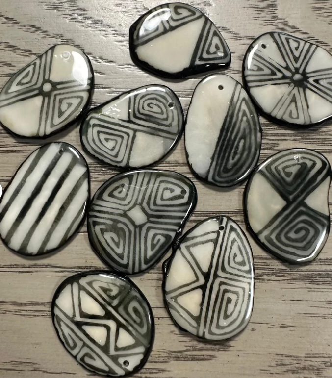 Tagua Slices Tagua Chips 15 Black & White Pattern Slices | Handpainted Seed Beads Eco Natural Jewelry Making Top Drilled Ethical Jewelry