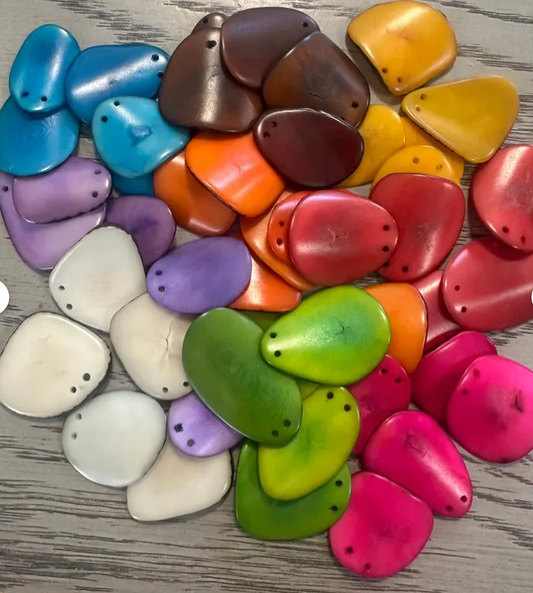 Tagua Nut Seed Beads Set of 45 Curved Slices Mix of 9 Colors | Nail Shape Top drilled 2 Holes 2.5x1.5 cm. approx. Jewelry Making Beading Eco