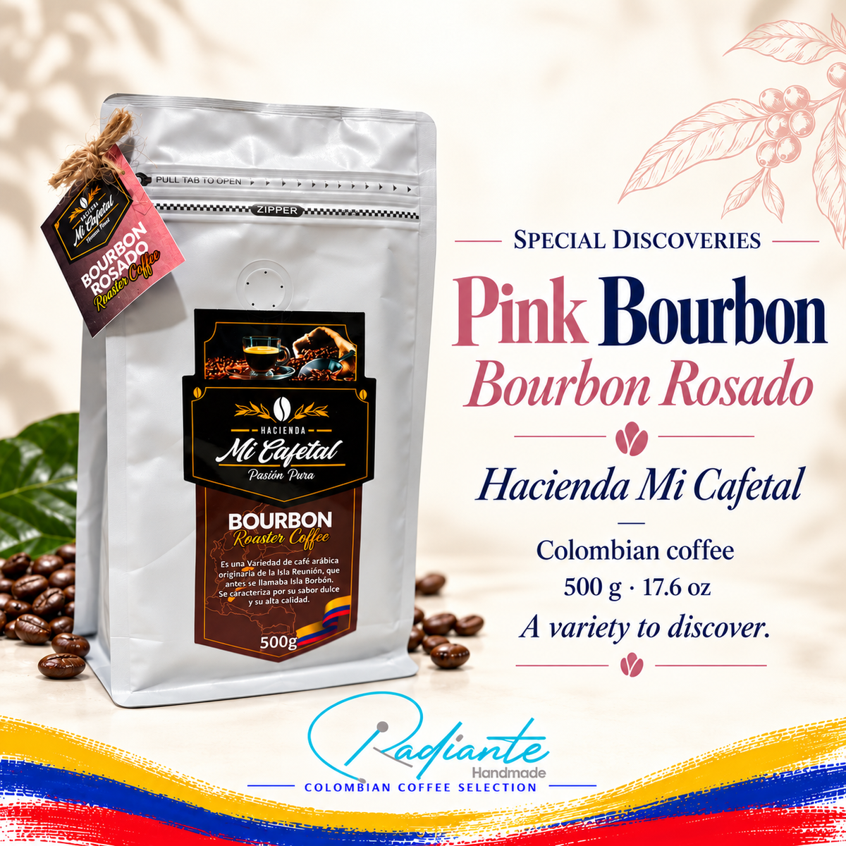 Hacienda Mi Cafetal Pink Bourbon — Colombian Whole Bean Coffee · 500 g