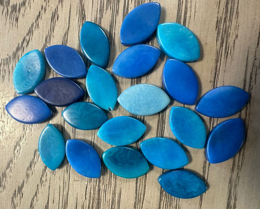 Tagua Leaf Beads. 20 Blue Shades Pieces